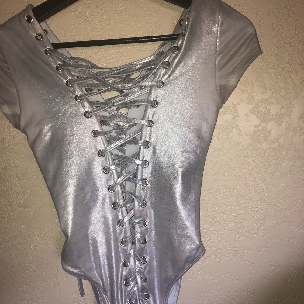 Holographic lace down (both sides) bodysuit